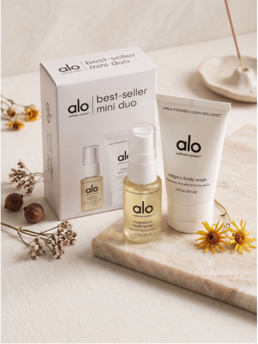 ALO Wellness Best-Seller Mini Duo Magnesium Reset Spray + Mega-C Body Wash New